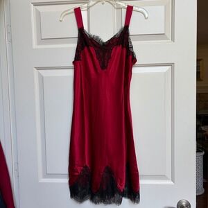Soma Intimates 100% Silk Chemise Ruby Red Black Lace Trim Slip Nightgown Medium